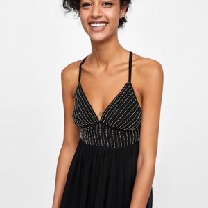Zara Mini Black Silver Beaded Dress Open back